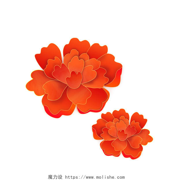 牡丹花红色立体剪纸花朵花瓣新年PNG元素